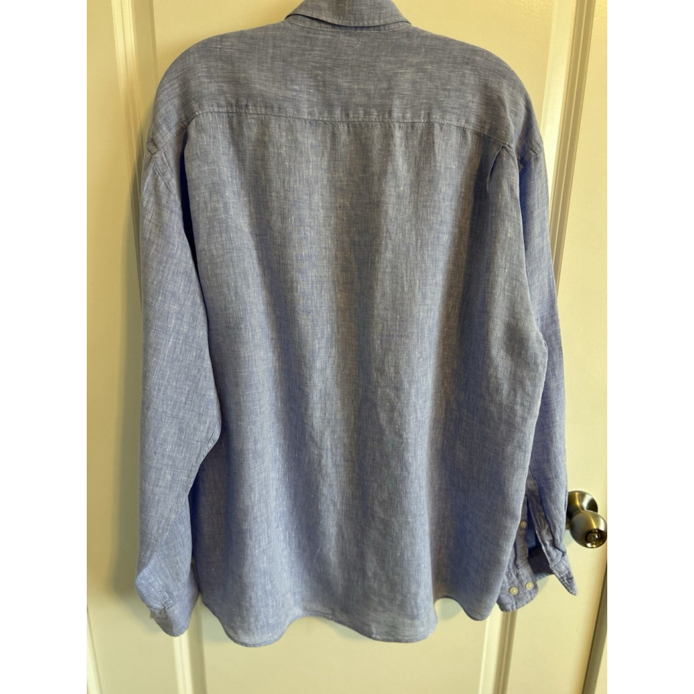Alan Flusser, Button Down, Blue, Long Sleeve, Shirt, men’s Size L, 100% Linen - Picture 2 of 14